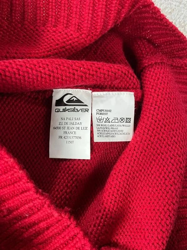 Vintage Quiksilver men’s Red White Crewneck Wool Sweater Size S – photo 12